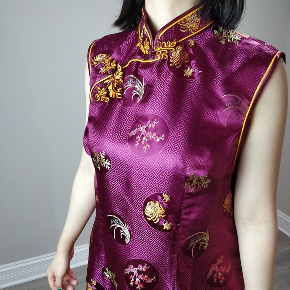 NWT Shiny purple sleeveless qipao cheongsam - Picture 9 of 11